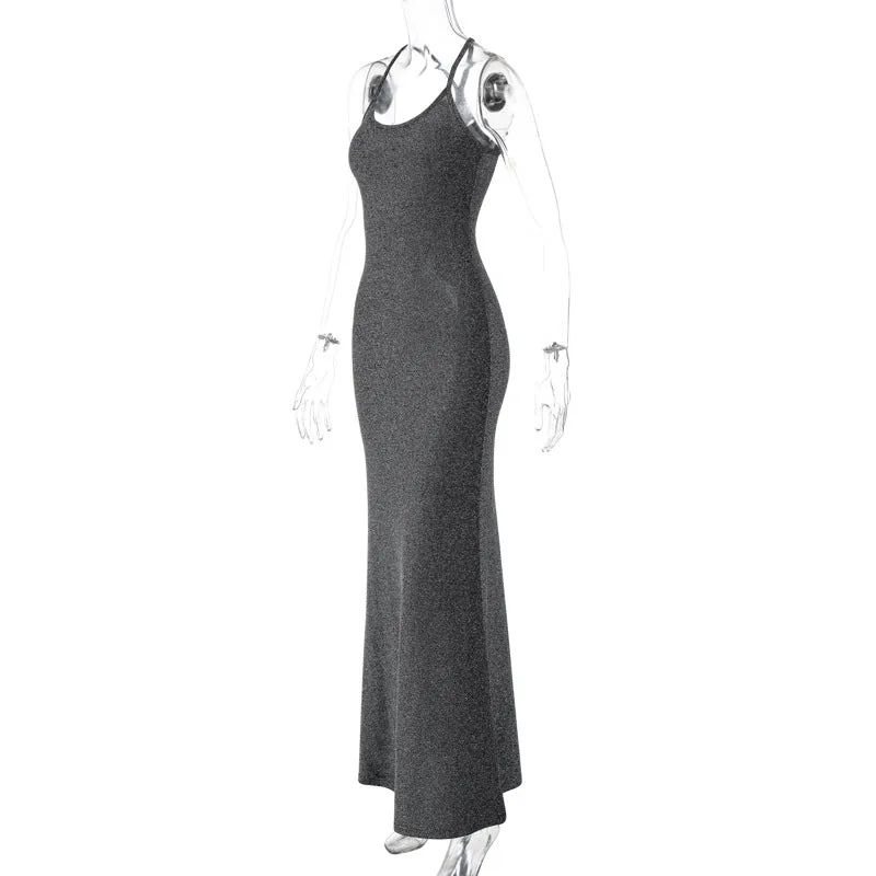 Hannah Bright Silk Backless Maxi Dress
