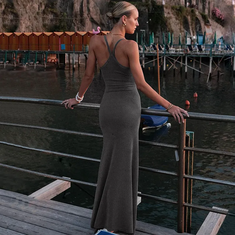 Hannah Bright Silk Backless Maxi Dress