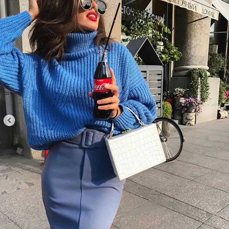 High Turtleneck Long Batwing Sleeves Loose Pullover Cropped Sweater