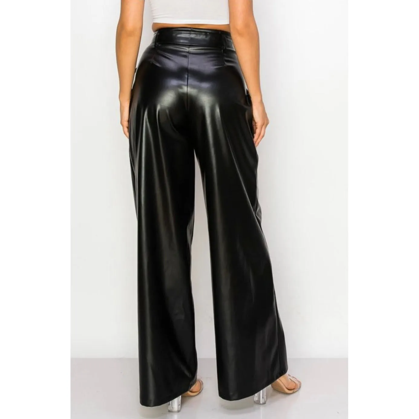 High Waisted Leather Pants - Black
