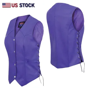 HL14501Purple Passionate Purple lace up side Leather Vest for Motorcycle clubs Vest  ROYAL PURPLE