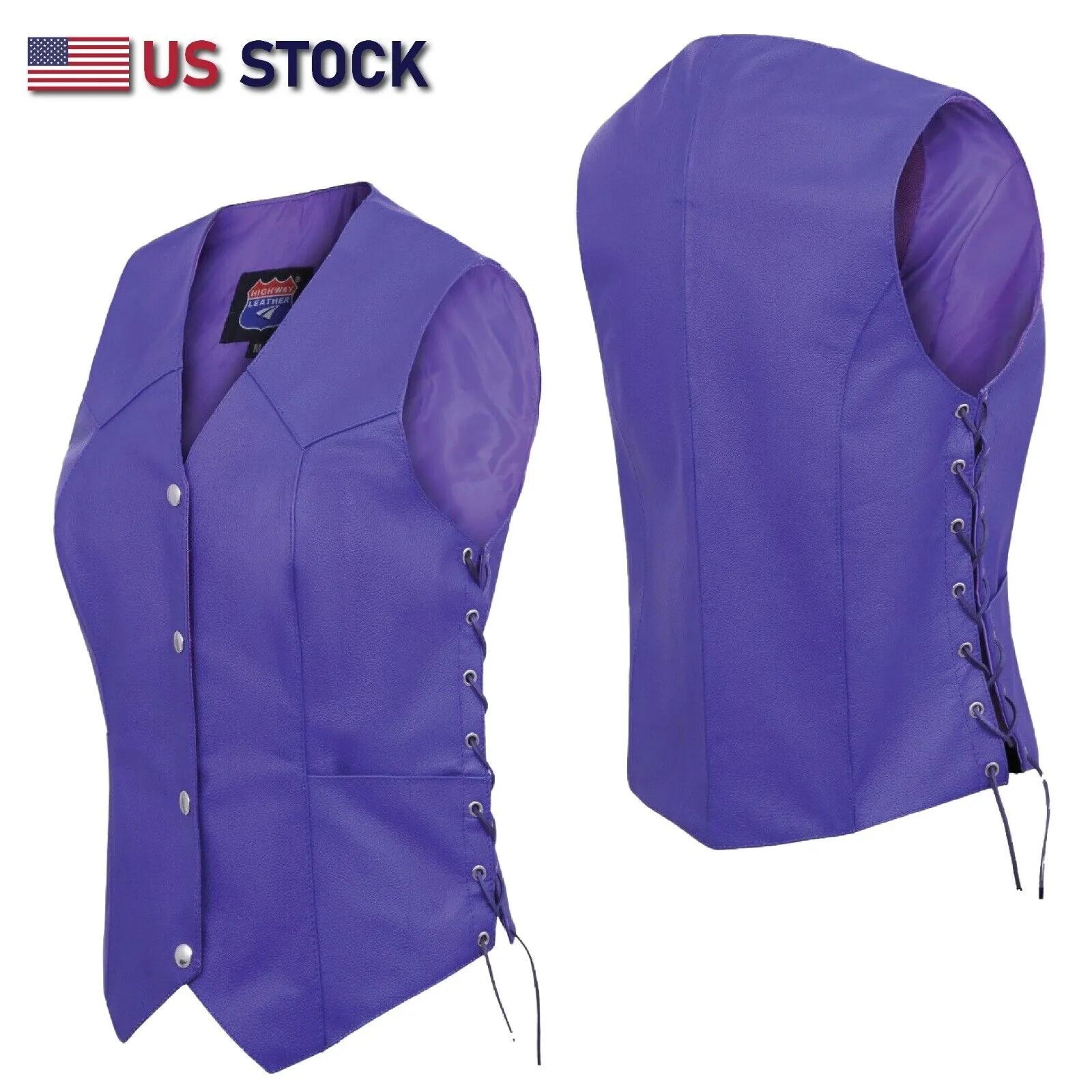 HL14501Purple Passionate Purple lace up side Leather Vest for Motorcycle clubs Vest  ROYAL PURPLE