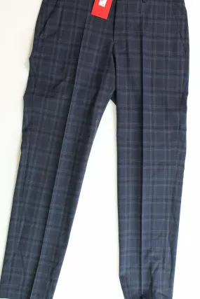 HUGO BOSS Men's Regular-Fit Navy Plaid Wool Dress Pants 30 x 32 Navy Plaid