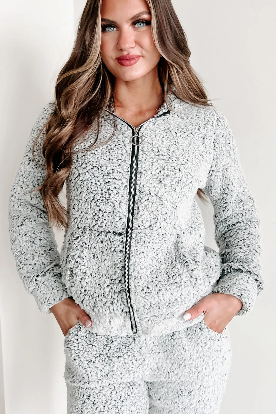 In Fuzzy Heaven Sherpa Fleece Two-Piece Set (Grey)
