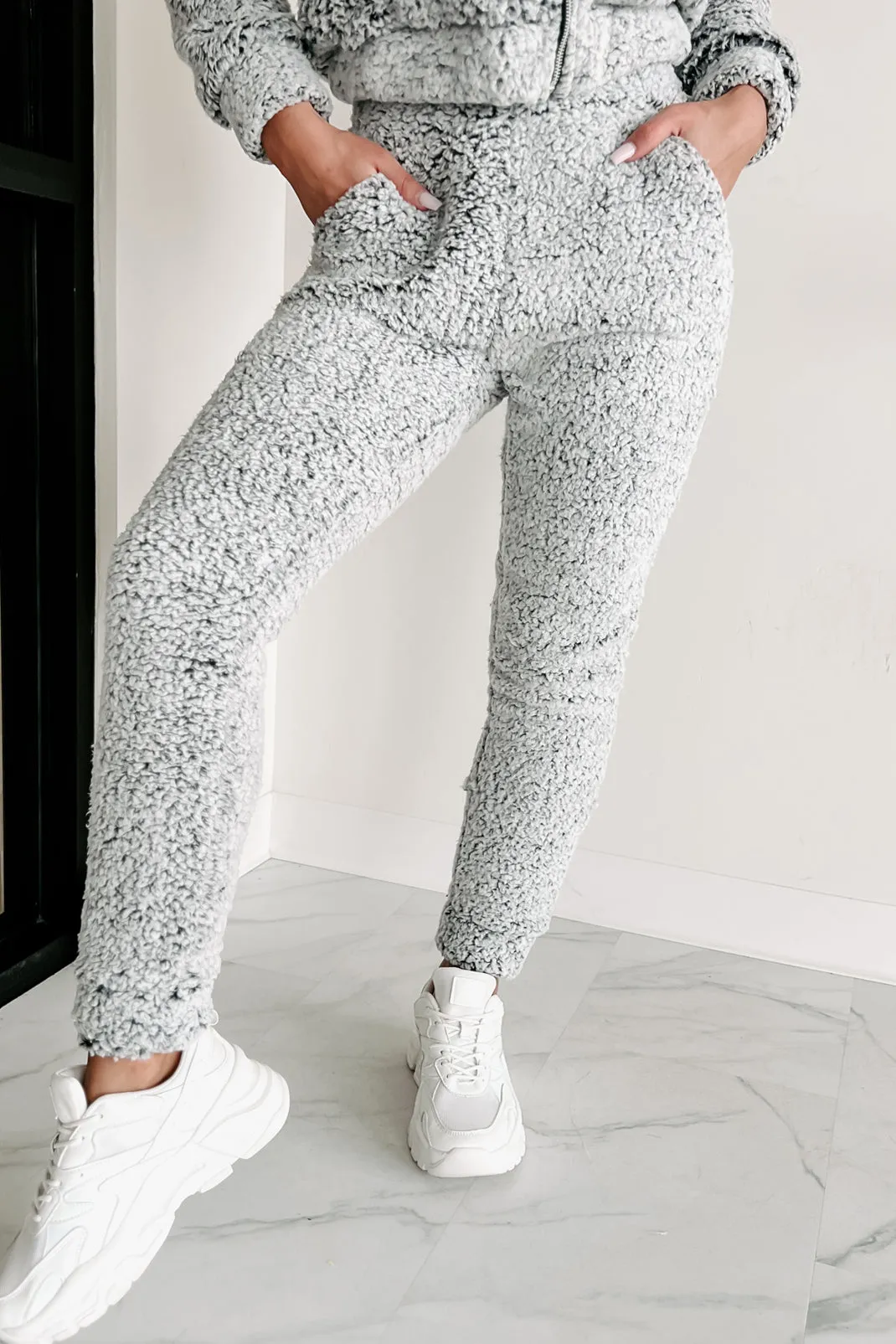 In Fuzzy Heaven Sherpa Fleece Two-Piece Set (Grey)
