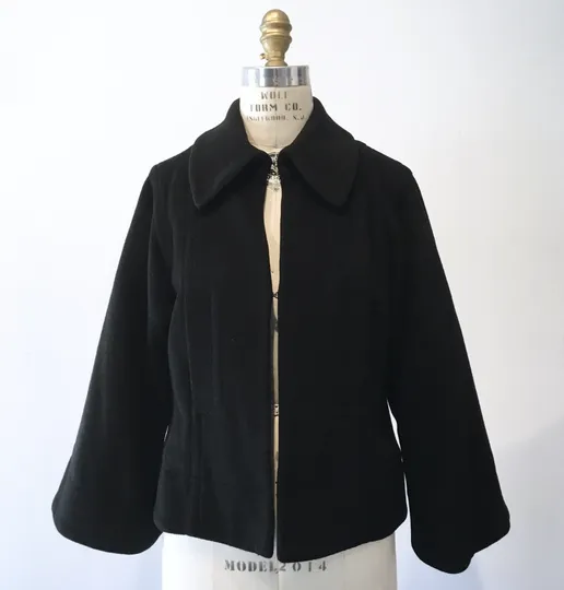 JOE FRESH Women's black melton cropped trapeze wool coat, M