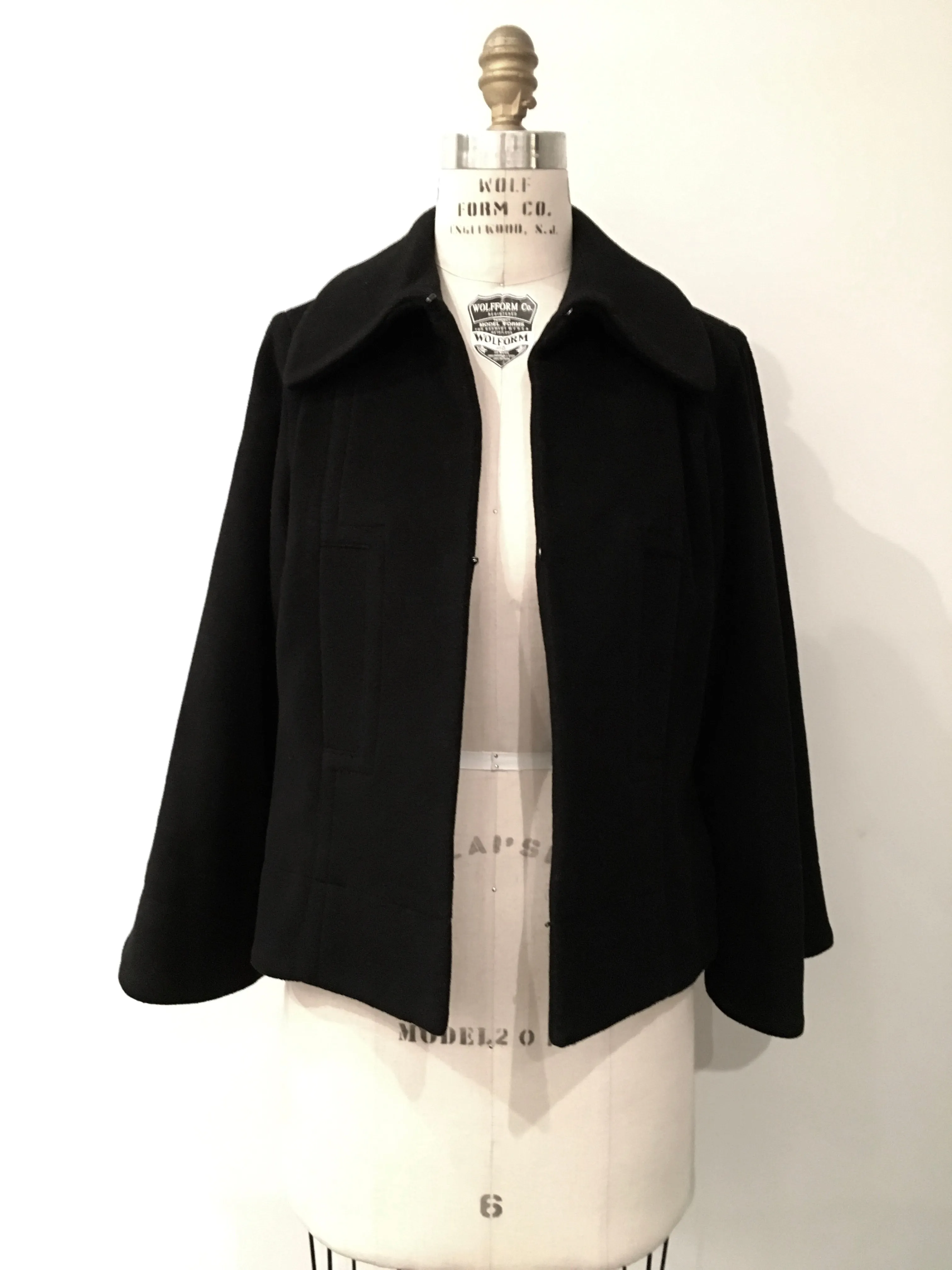 JOE FRESH Women's black melton cropped trapeze wool coat, M