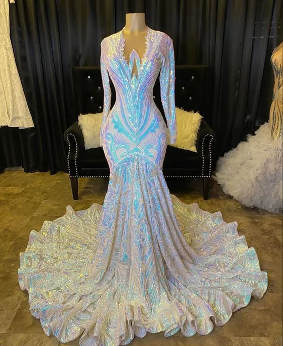 kamahe Fabulous Long Sleeves Prom Dress Mermaid Sequins On Sale