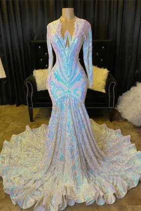 kamahe Fabulous Long Sleeves Prom Dress Mermaid Sequins On Sale