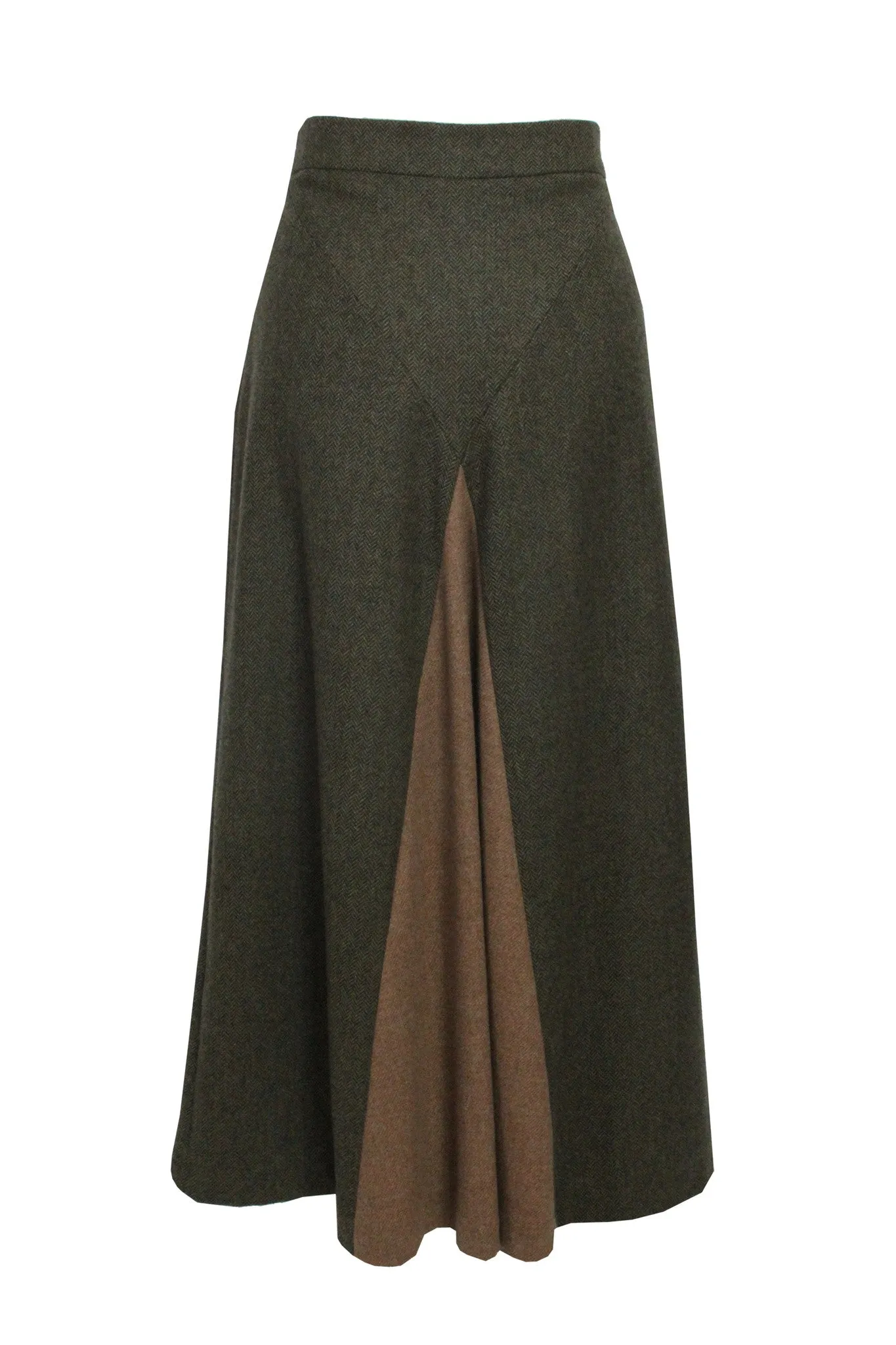 Kelly | Long Green Herringbone Skirt