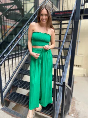 Lavina Kelly Green Side Button Pants and Tube Top Set