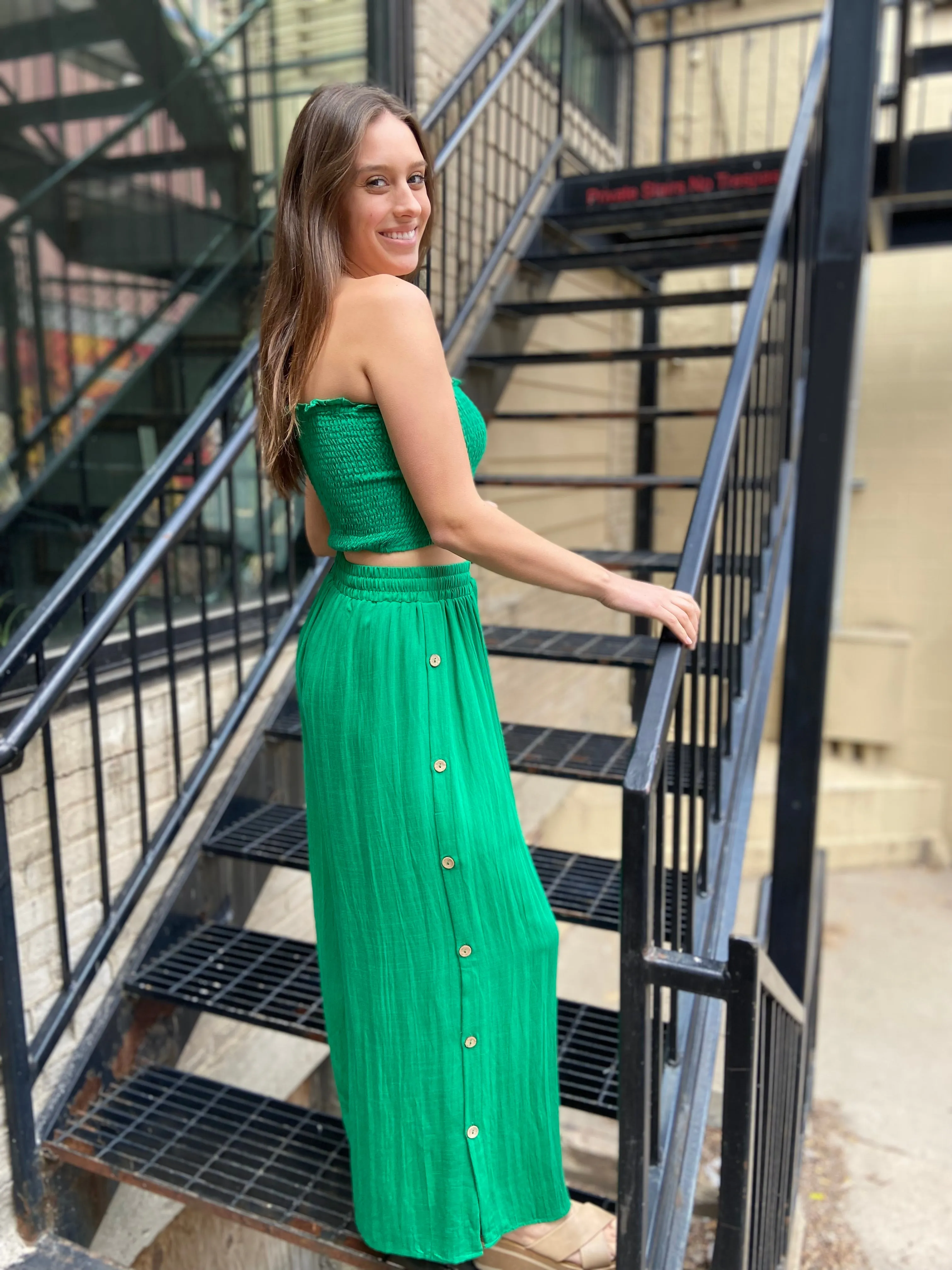 Lavina Kelly Green Side Button Pants and Tube Top Set