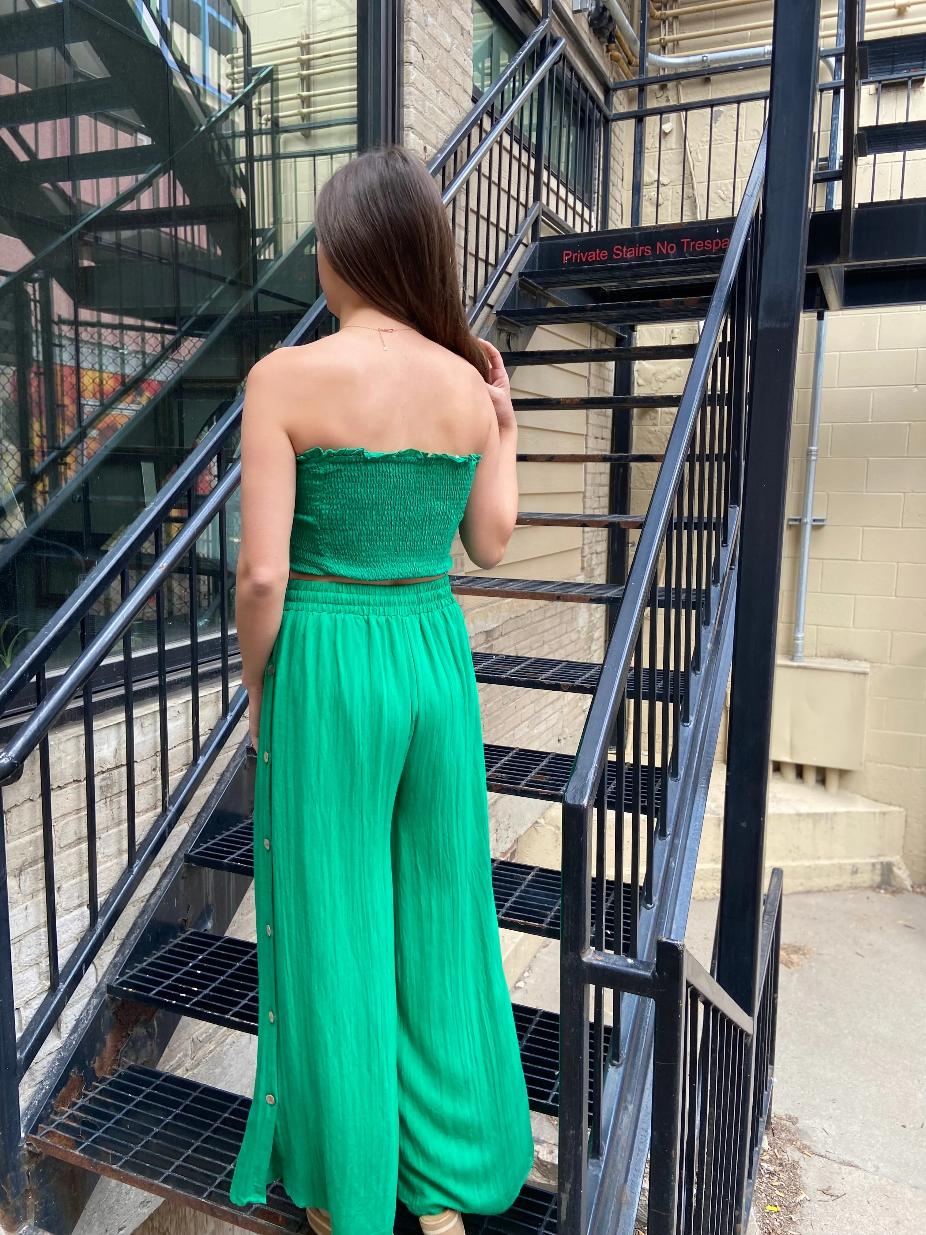 Lavina Kelly Green Side Button Pants and Tube Top Set
