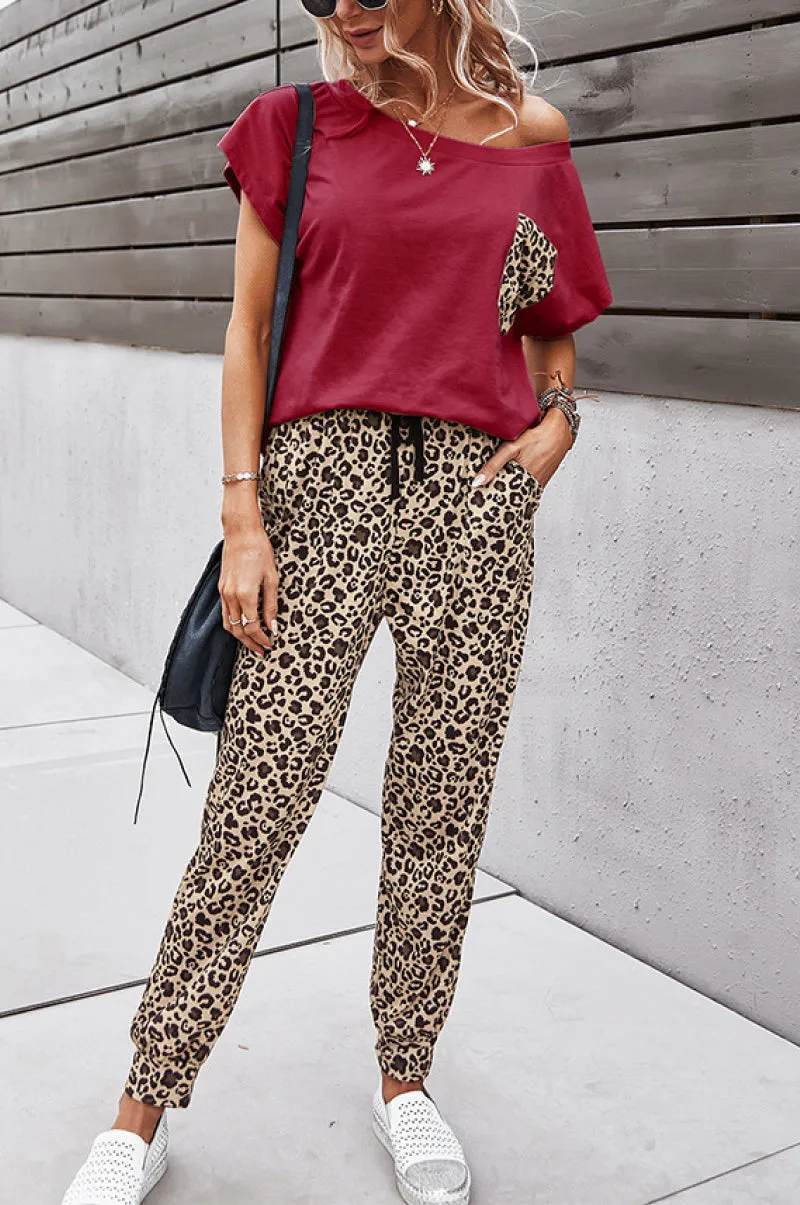 Leopard Pocket Top and Leopard Pants Lounge Set