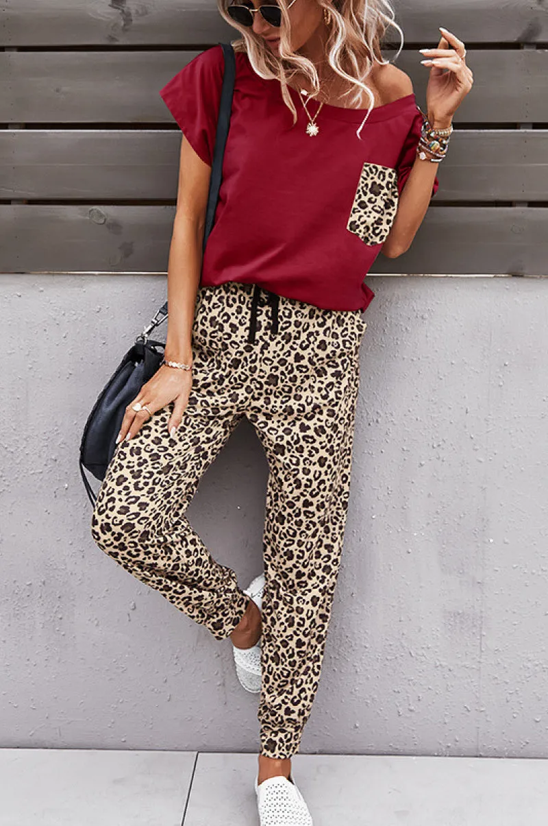 Leopard Pocket Top and Leopard Pants Lounge Set