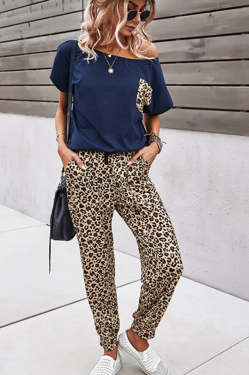 Leopard Pocket Top and Leopard Pants Lounge Set