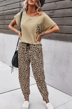 Leopard Pocket Top and Leopard Pants Lounge Set