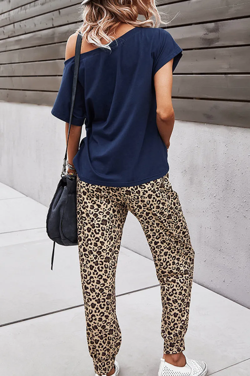 Leopard Pocket Top and Leopard Pants Lounge Set