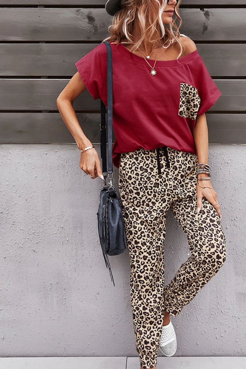Leopard Pocket Top and Leopard Pants Lounge Set