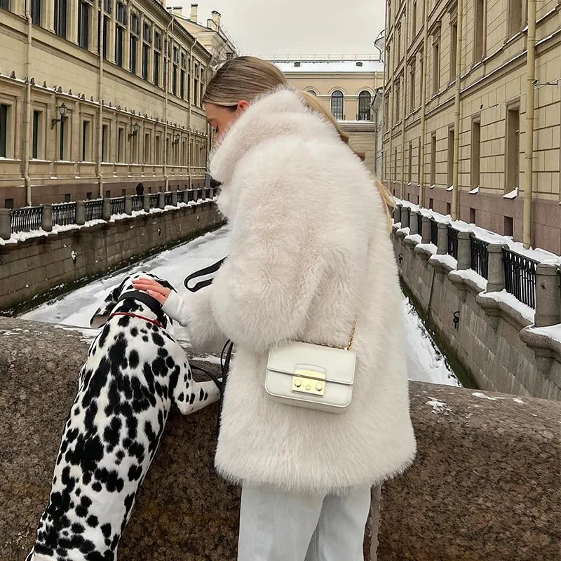 Luxury Brand Eco-Coat Faux Fur Women's Winter Jacket Shaggy Thick Warm Premium  Overcoat