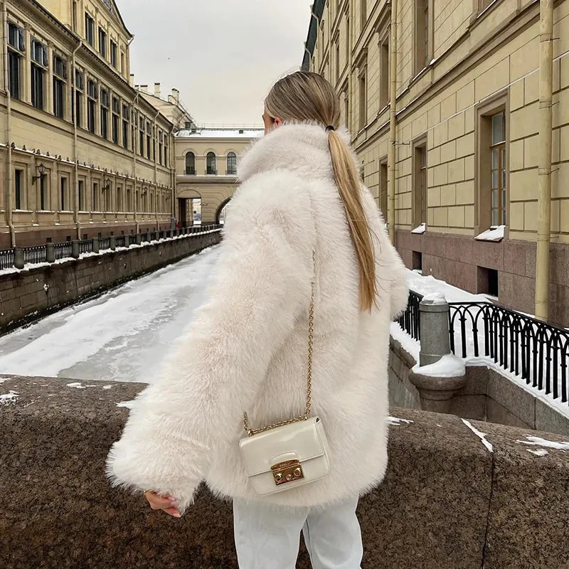 Luxury Brand Eco-Coat Faux Fur Women's Winter Jacket Shaggy Thick Warm Premium  Overcoat