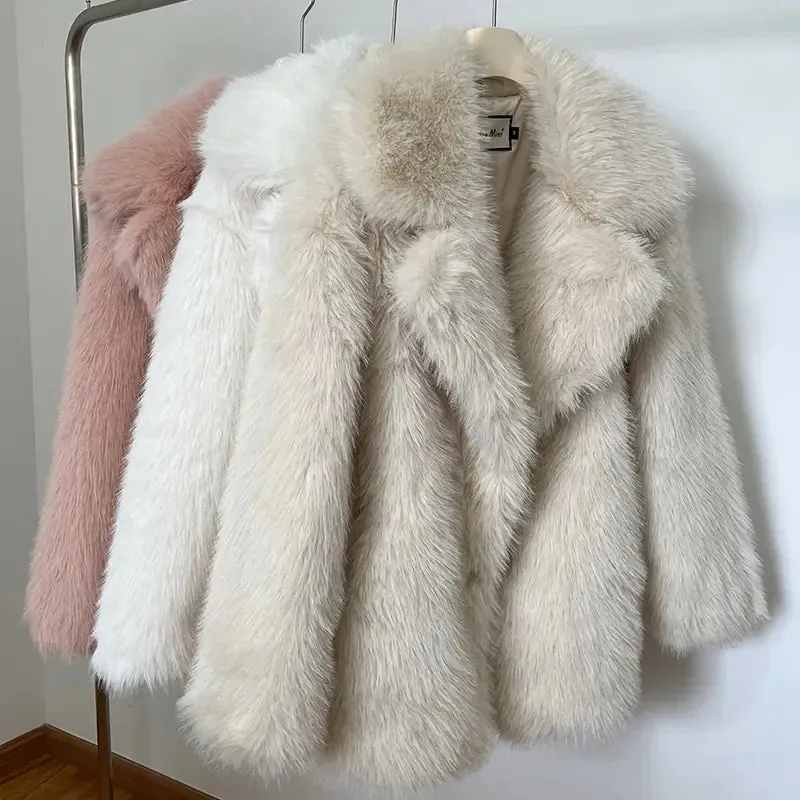 Luxury Brand Eco-Coat Faux Fur Women's Winter Jacket Shaggy Thick Warm Premium  Overcoat