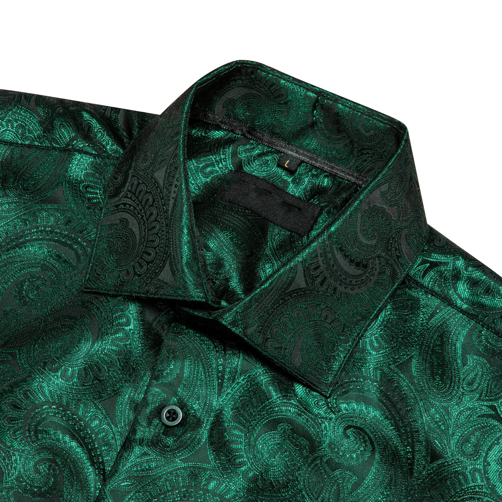 Luxury Green Paisley Pattern Silk Men's Long Sleeve Shirt