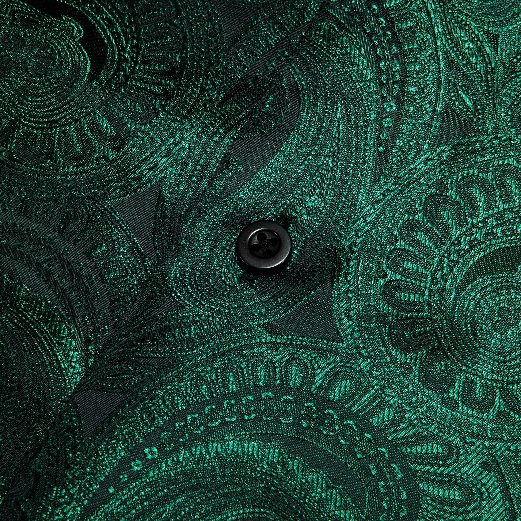 Luxury Green Paisley Pattern Silk Men's Long Sleeve Shirt