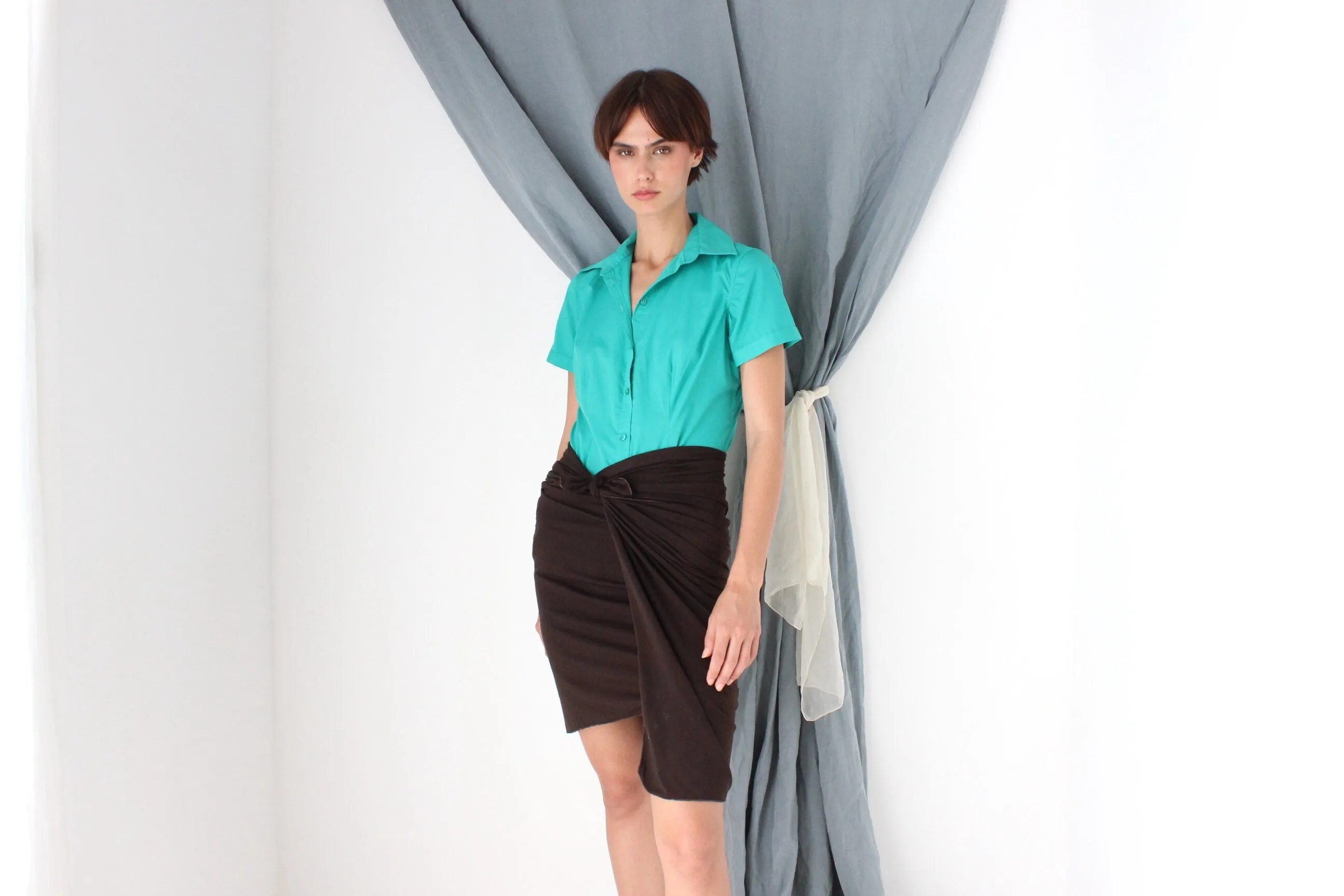 MADE IN ITALY 90s Wool Blend Chocolate Tie / Wrap Skirt