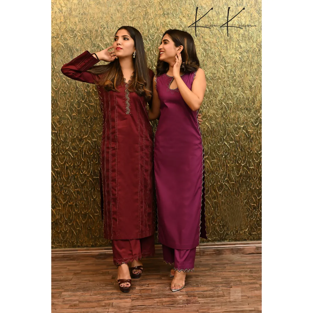 Maroon embroidered Matching separates