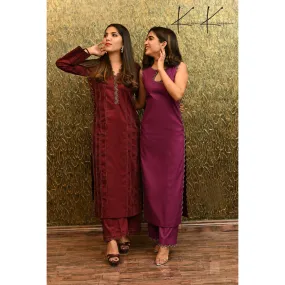 Maroon embroidered Matching separates