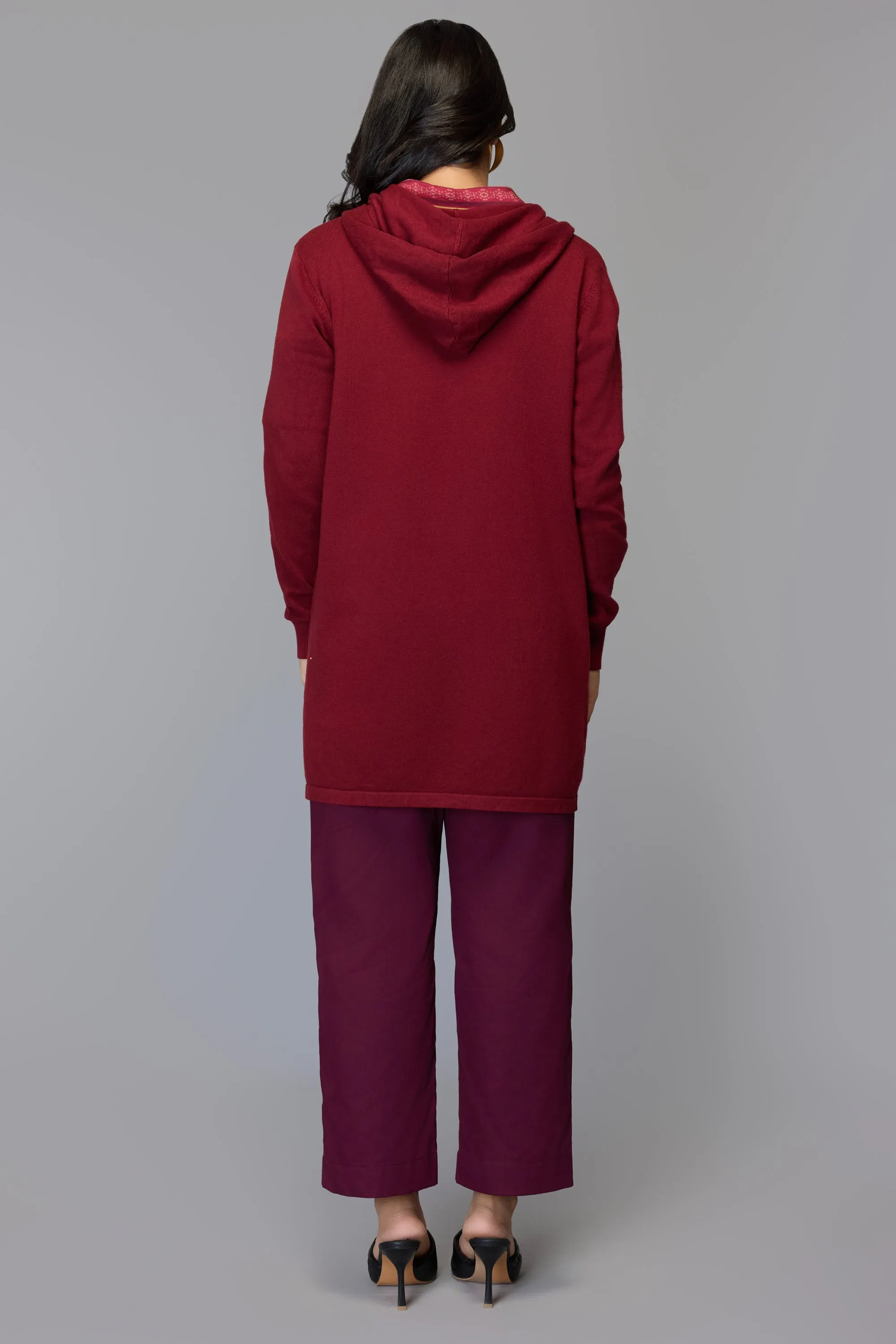 Maroon Hooded Longline Sweater