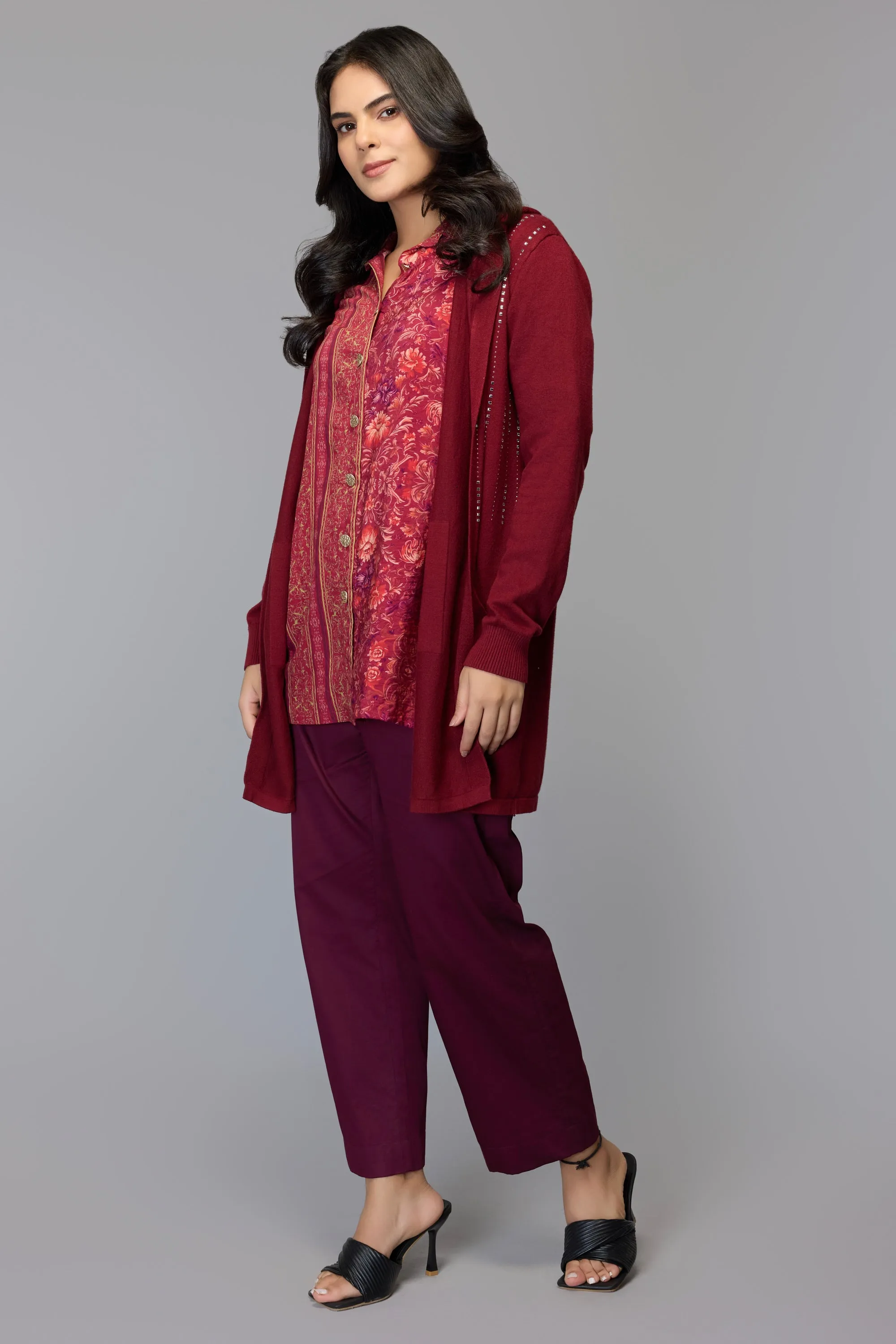 Maroon Hooded Longline Sweater