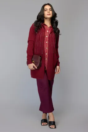 Maroon Hooded Longline Sweater