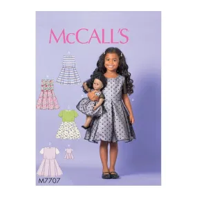 McCall's Pattern M7707 Children/Girls' Dresses and 18" Doll Dress