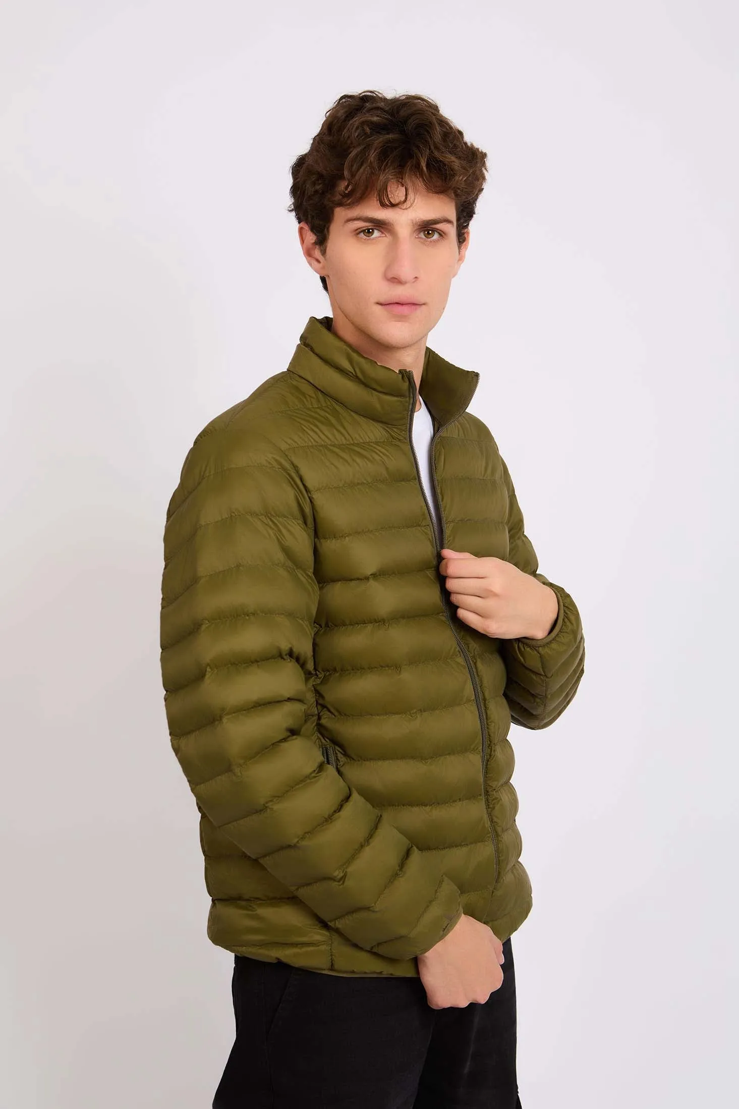 Men Basic Puffer Jacket Green