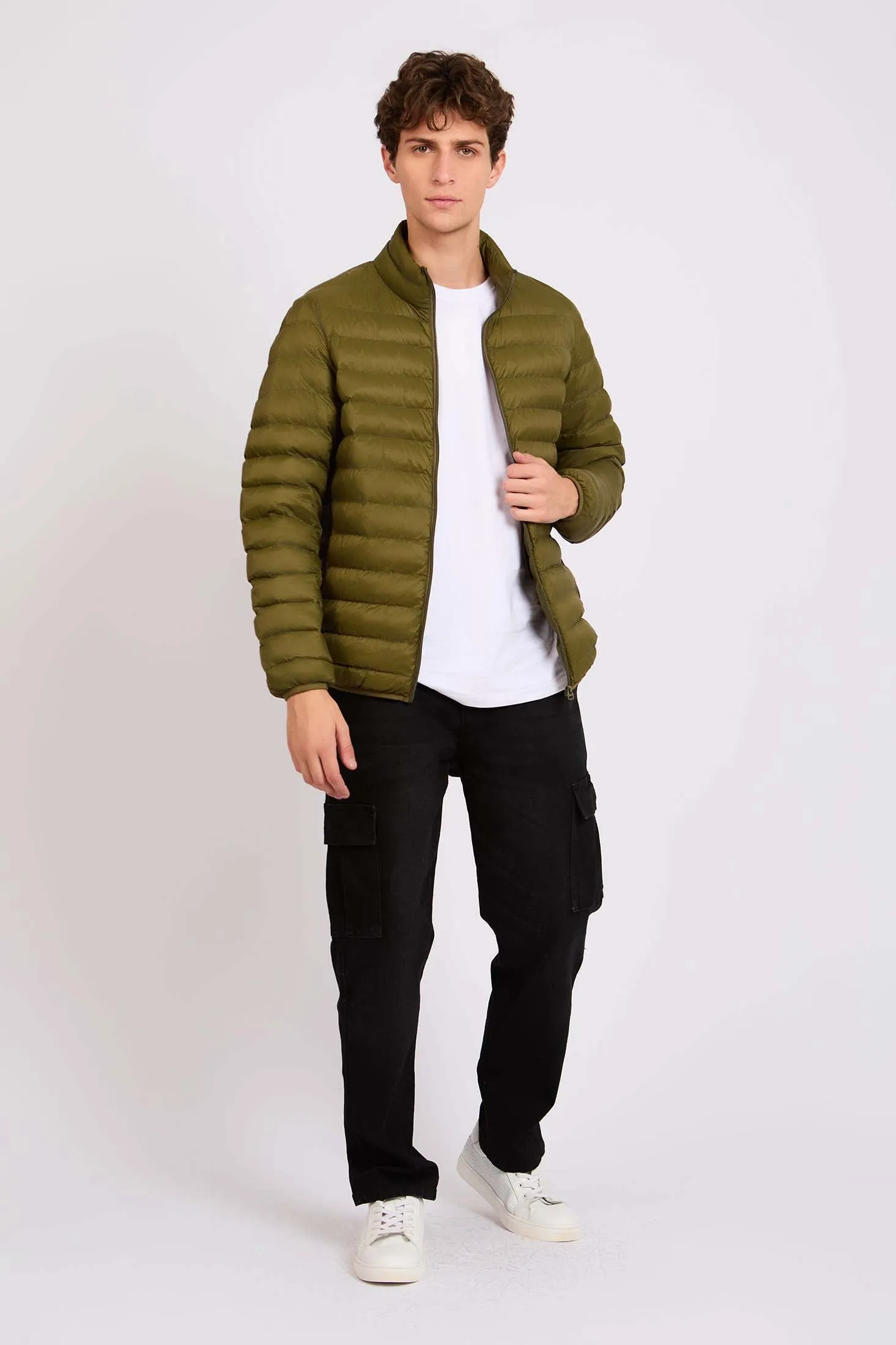 Men Basic Puffer Jacket Green