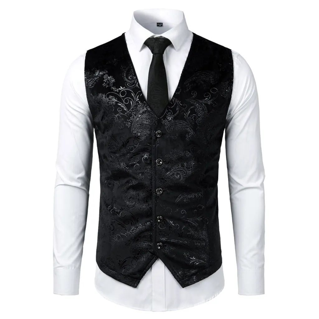 Men Jacquard Floral Vest Luxury Shiny Bronzing Men Suit Vests Nightclub Party Men Dress Vest Casual Mens Wedding Waistcoat Gilet