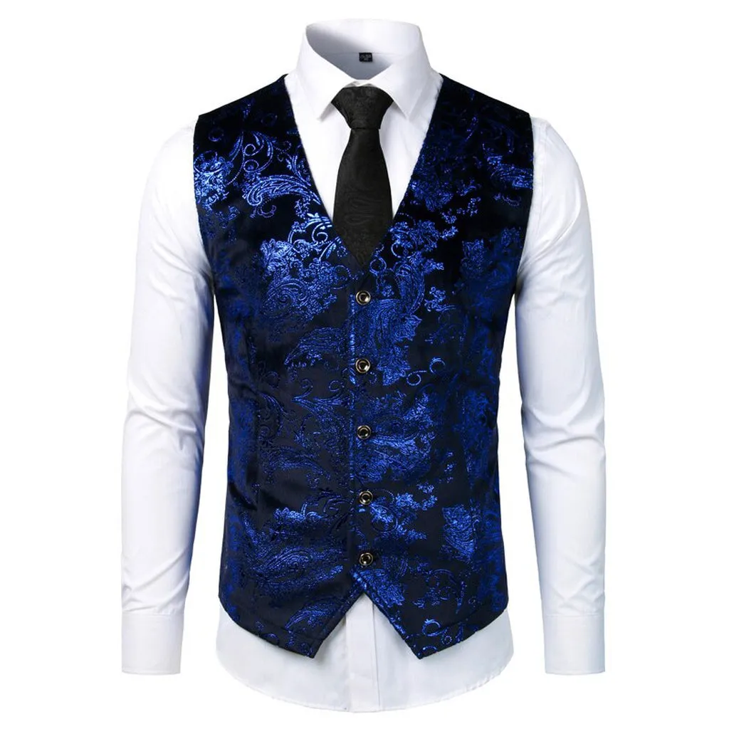Men Jacquard Floral Vest Luxury Shiny Bronzing Men Suit Vests Nightclub Party Men Dress Vest Casual Mens Wedding Waistcoat Gilet