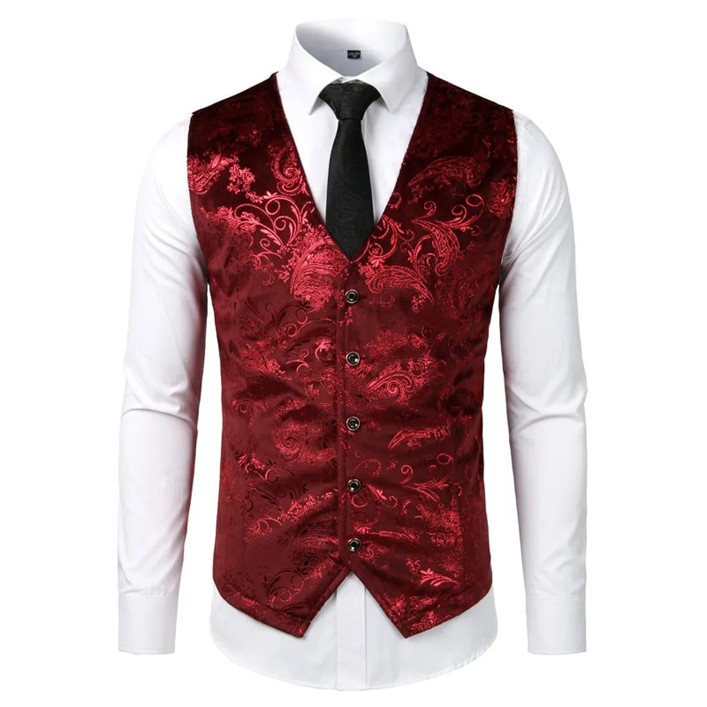Men Jacquard Floral Vest Luxury Shiny Bronzing Men Suit Vests Nightclub Party Men Dress Vest Casual Mens Wedding Waistcoat Gilet