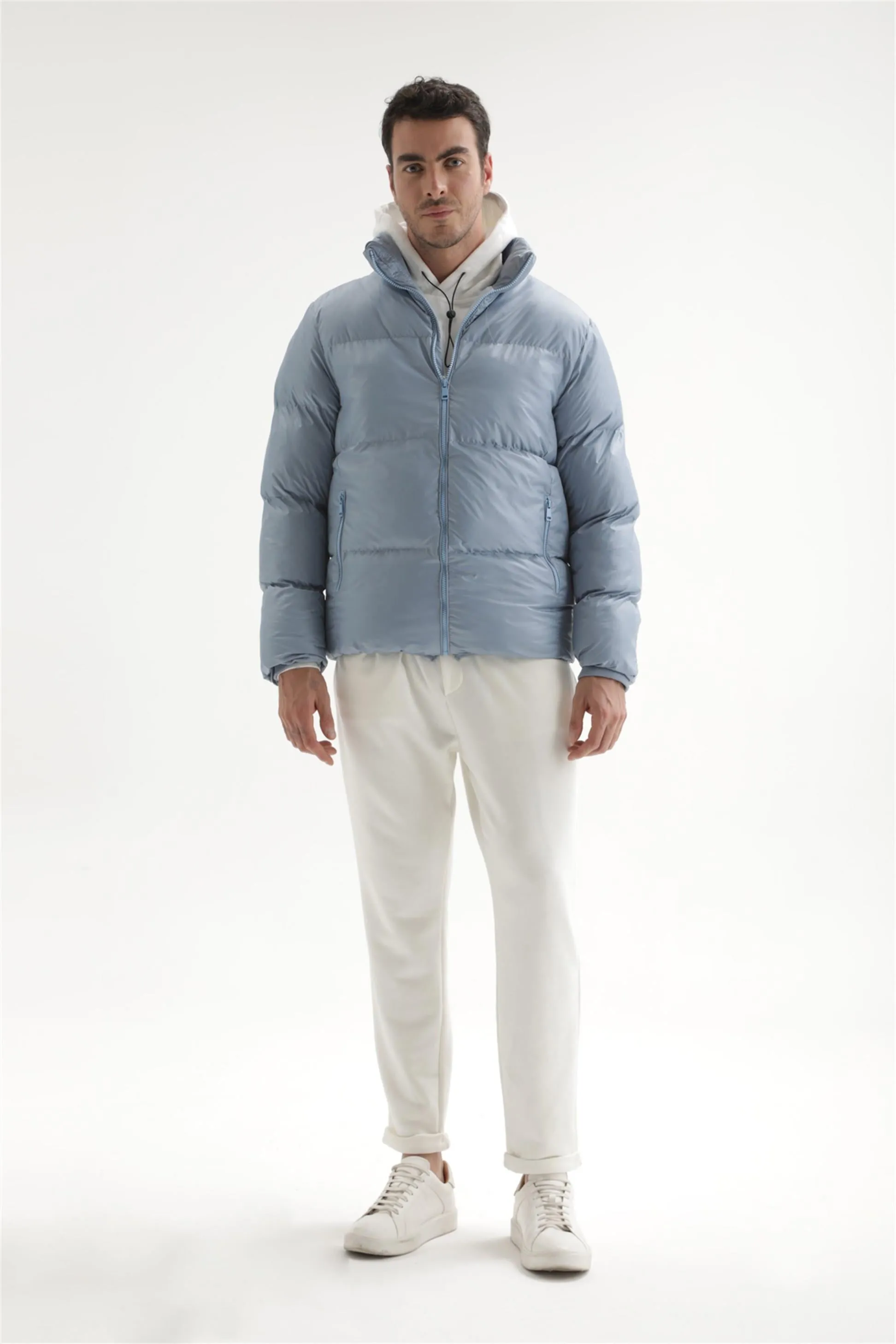 Men's Baby Blue Vertical Collar Rubber Inflatable Coat - Wessi