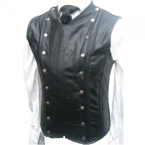 Men's Black Genuiine Leather steel Boned Waistcoat Vest