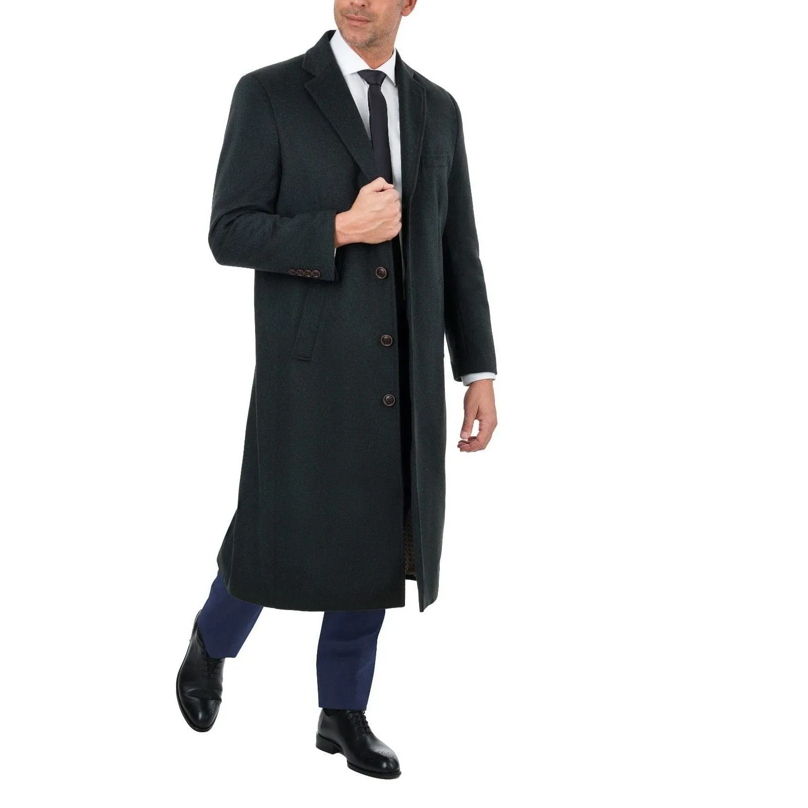 Mens Regular Fit Solid Hunter Green Full Length Wool Cashmere Overcoat Top Coat