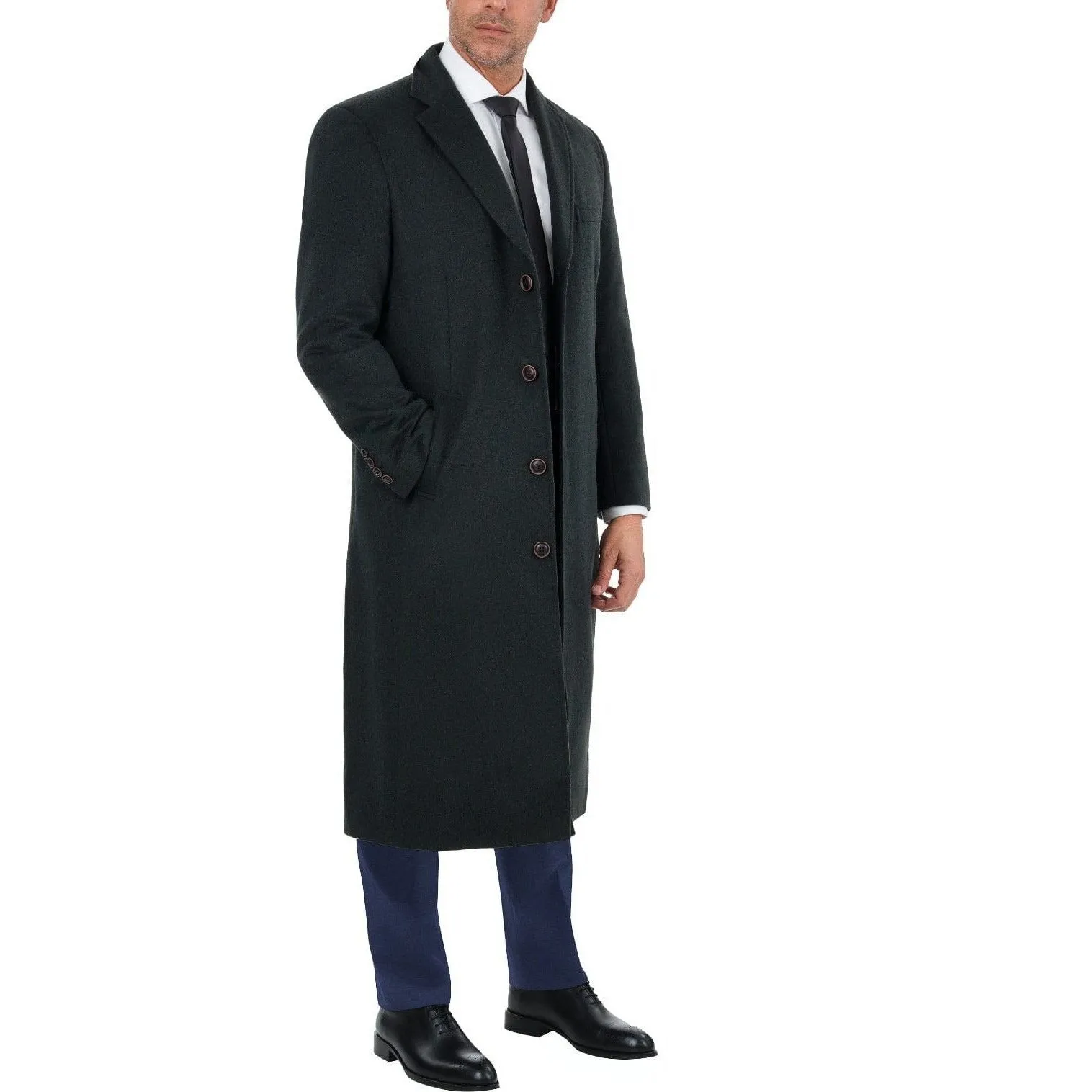 Mens Regular Fit Solid Hunter Green Full Length Wool Cashmere Overcoat Top Coat