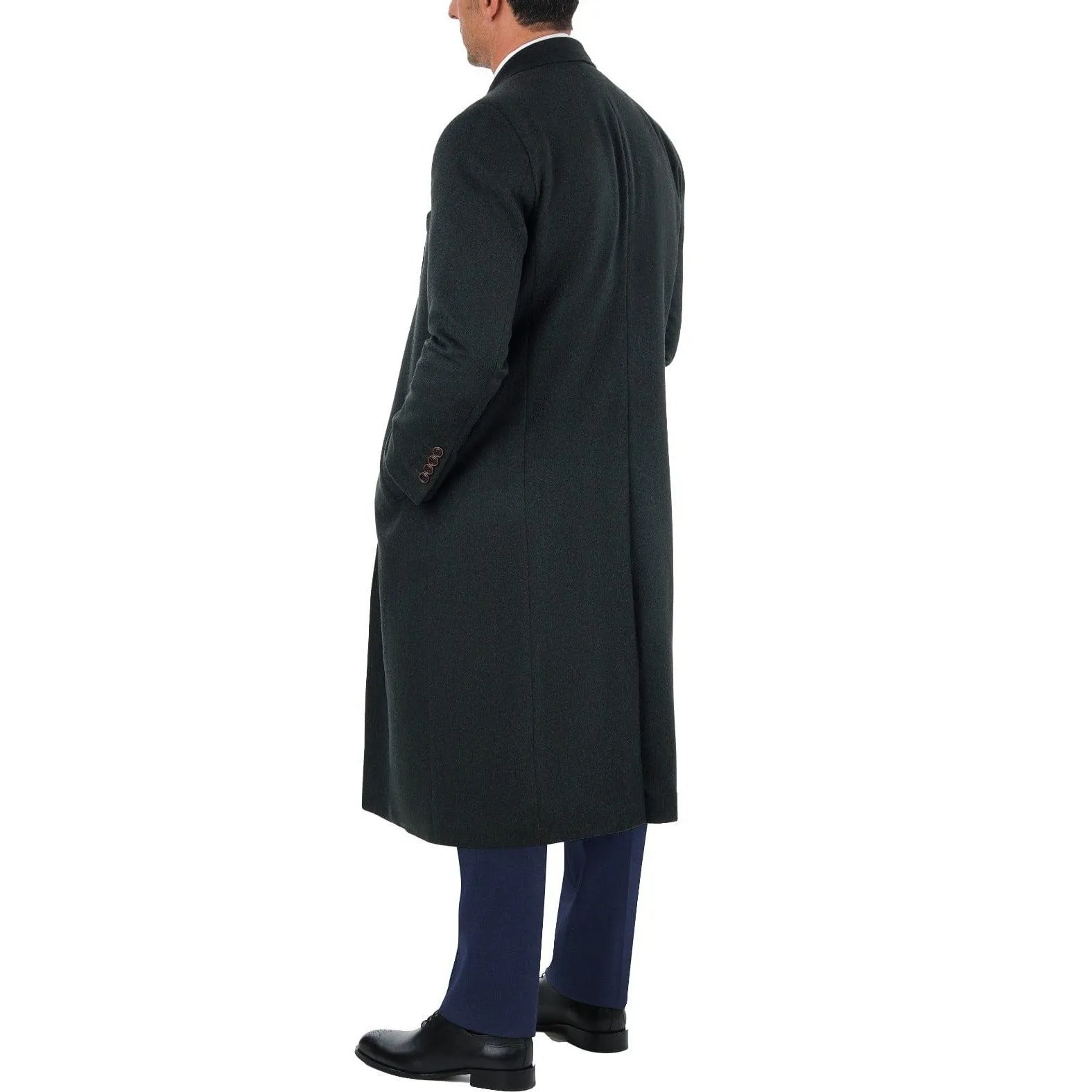 Mens Regular Fit Solid Hunter Green Full Length Wool Cashmere Overcoat Top Coat