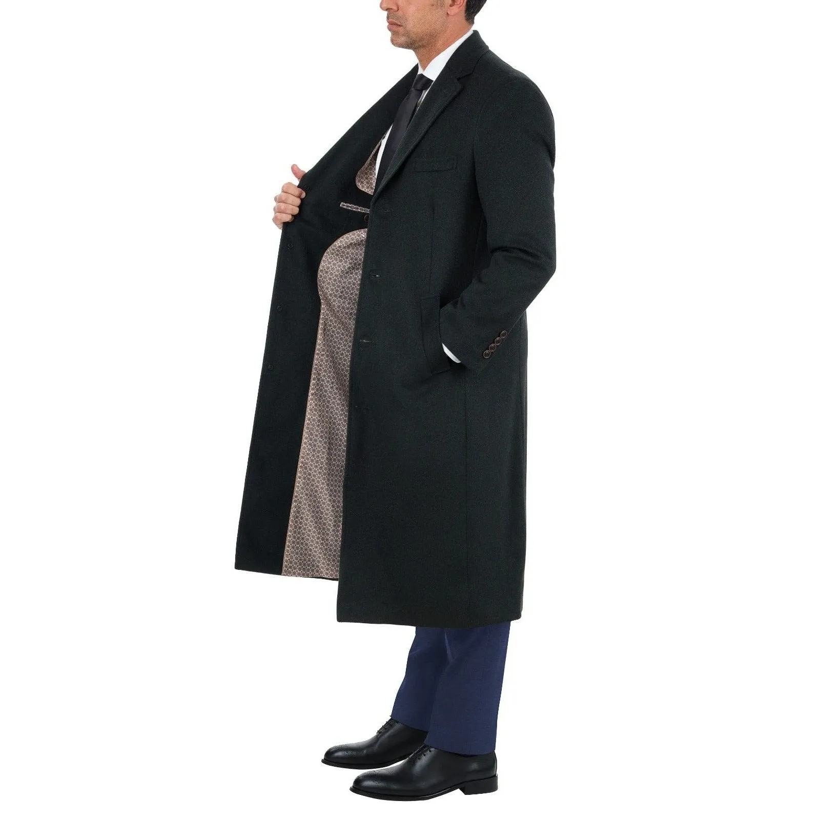 Mens Regular Fit Solid Hunter Green Full Length Wool Cashmere Overcoat Top Coat