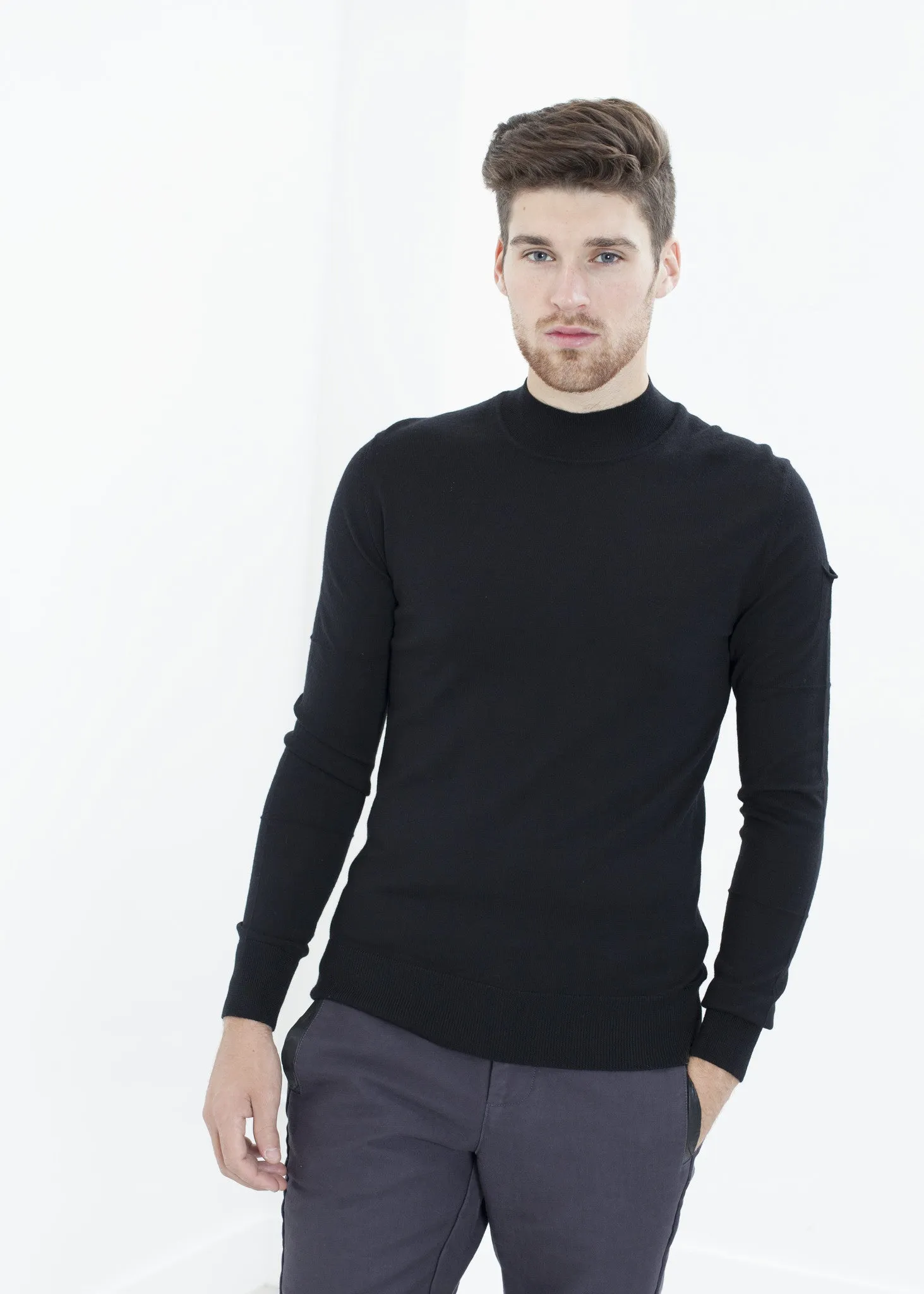 Merino Knit Turtleneck in Black - Less Choice