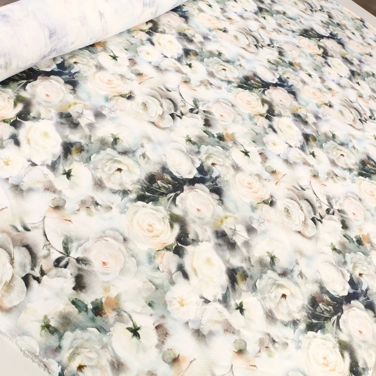 Mini Snow Roses Printed Linen