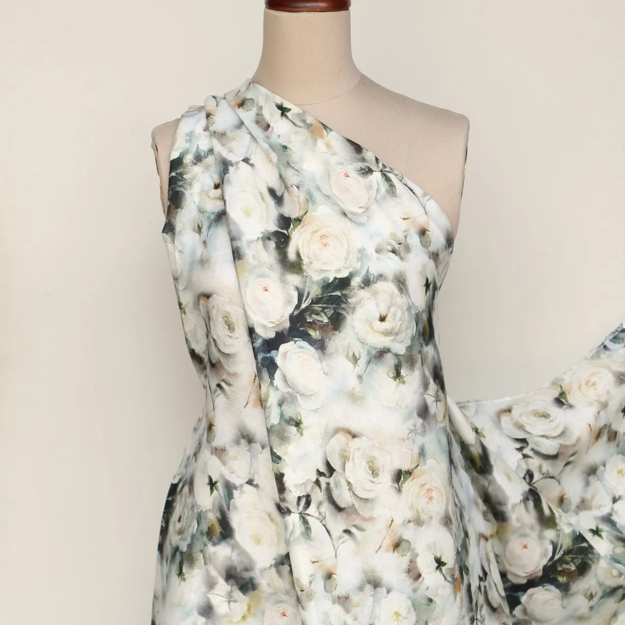 Mini Snow Roses Printed Linen