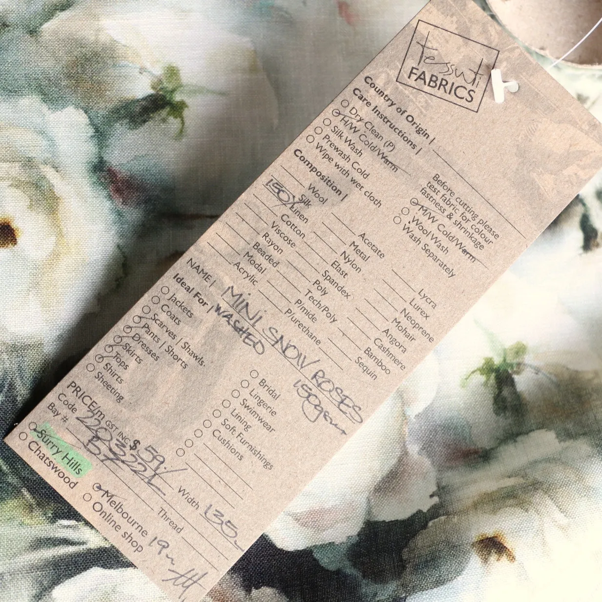 Mini Snow Roses Printed Linen